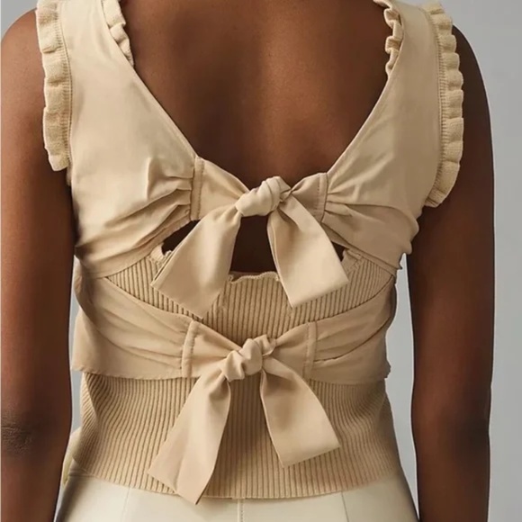 Anthropologie Cream Floral Knit Tank Top - Picture 2 of 10